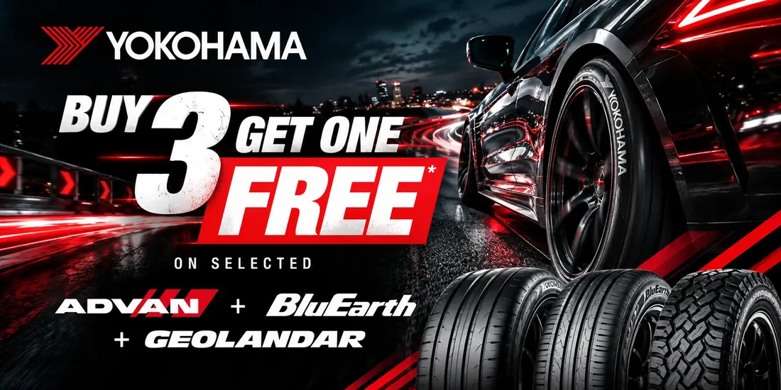 Yokohama Buy 3 Get One Free on selected ADVAN, BluEarth and Geolandar tyres